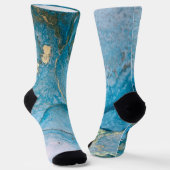 Blauwgroen en Gold Alcohol Ink Abstracte Vloeibare Sokken (Gebogen)