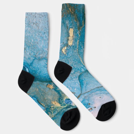 Blauwgroen en Gold Alcohol Ink Abstracte Vloeibare Sokken (Rechts)