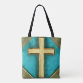 Blauwgroen en Gold Cross-Canvas tas (Achterkant)
