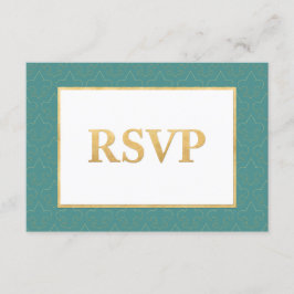 Blauwgroen en Gold Fleur De Lis Wedding RSVP-kaart RSVP Kaartje