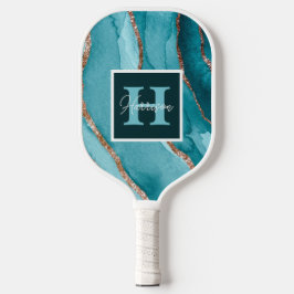 Blauwgroen en Gold Glitter-Waterverf op maat Pickleball Paddle