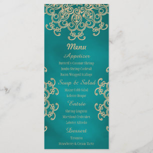 Blauwgroen en Gold Indian Style-menkkaarten Menu