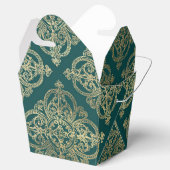 Blauwgroen en Gold Ironwork Patroon Bedankdoosjes (Geopend)