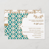 Blauwgroen en Gold Moroccan Wedding Response-kaart RSVP Kaartje (Voorkant / Achterkant)