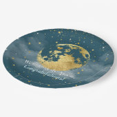 Blauwgroen en Gold Over the Moon Gefeliciteerd Papieren Bordje (Gekanteld)