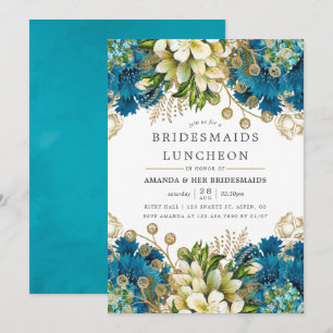 Blauwgroen en Gold Shabby-Chic Bridesmaids Luncheo Kaart