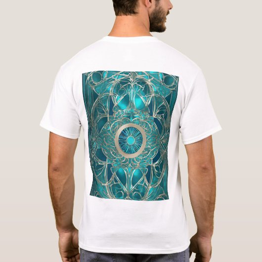 Blauwgroen en Goud Abstract Design" T-shirt (Achterkant)