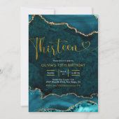 Blauwgroen en goud Agate 13e uitnodiging (Voorkant)