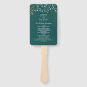 Blauwgroen en Goud | Baby's Breath bruiloft progra Handwaaier (Voorkant)