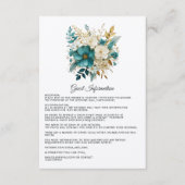Blauwgroen en Goud Bloemen Bruiloft Gast Details Informatiekaartje (Voorkant)
