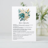 Blauwgroen en Goud Bloemen Bruiloft Gast Details Informatiekaartje (Staand voorkant)