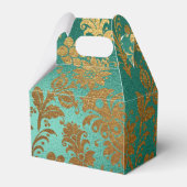 Blauwgroen en Goud Bloemen Damask Bedankdoosjes (Achterkant)