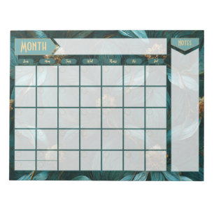 Blauwgroen en Goud Floral Perpetual Calendar Notit Notitieblok