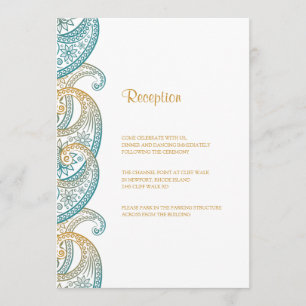 Blauwgroen en Goud Indiase Paisley Bruiloft Recept Kaart