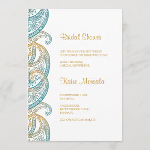 Blauwgroen en Goud Indisch Paisley Vrijgezellenfee Kaart