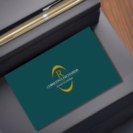 Blauwgroen en Goud Monogram Modern Elegant Visitekaartje