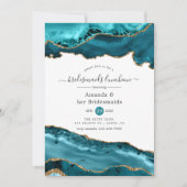 Blauwgroen en goudAgate Bridesmaids Luncheon Kaart (Voorkant)