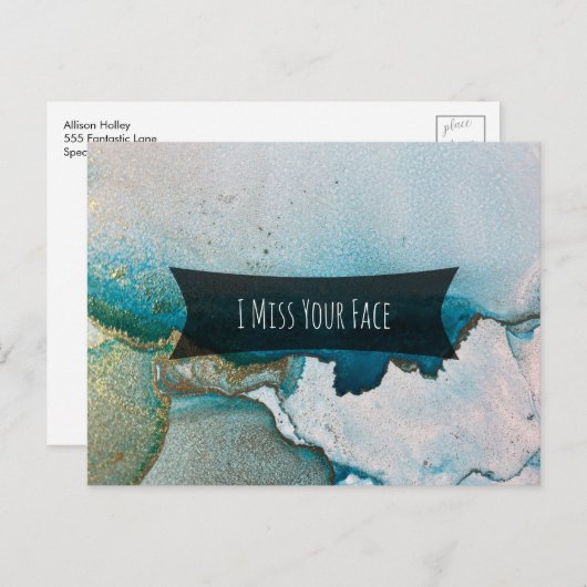 Blauwgroen en goudalcoholinkt die ik mis. briefkaart (Voorkant / Achterkant)