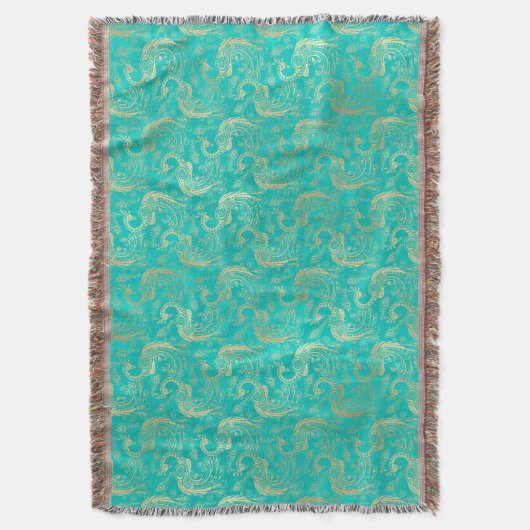 Blauwgroen en goudboho elegant pauw patroon deken (Voorkant Verticaal)