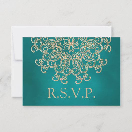 BLAUWGROEN EN GOUDE INDIASE REACTIE RSVP-KAART RSVP KAARTJE (Voorkant)