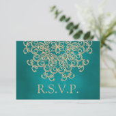 BLAUWGROEN EN GOUDE INDIASE REACTIE RSVP-KAART RSVP KAARTJE (Staand voorkant)