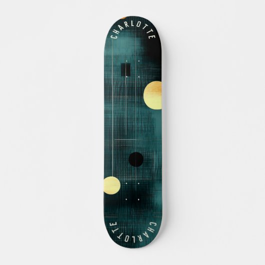 Blauwgroen en gouden Abstracte geometrische skateb Skateboard (Voorkant)