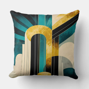 Blauwgroen en gouden art deco kussen. kussen