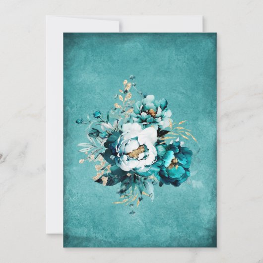 Blauwgroen en gouden bruiloft Sjabloon Kaart (Achterkant)