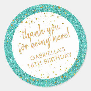 Blauwgroen en gouden Confetti Glitter Hartelijk da Ronde Sticker