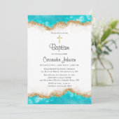 Blauwgroen en gouden doopuitnodiging kaart (Staand voorkant)