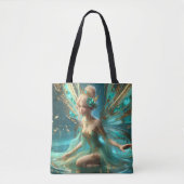 Blauwgroen en gouden Fairy All-Over Print Canvas t Draagtas (Voorkant)