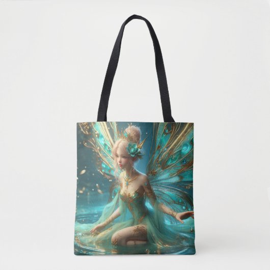 Blauwgroen en gouden Fairy All-Over Print Canvas t Draagtas (Voorkant)
