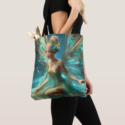 Blauwgroen en gouden Fairy All-Over Print Canvas t Draagtas (Dichtbij)