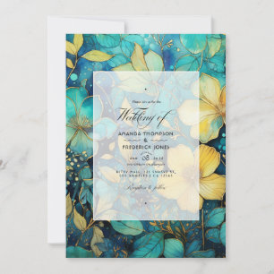 Blauwgroen en gouden Floral Wedding Kaart