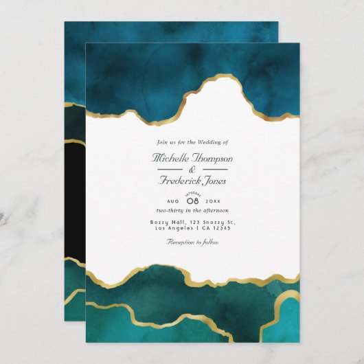 Blauwgroen en gouden geode Agate Stone QR Code RSV Kaart (Voorkant / Achterkant)