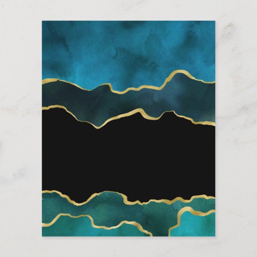 Blauwgroen en gouden geodegebedaarsteen flyer (Achterkant)