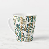 Blauwgroen en gouden gepatterde tropische bladeren latte mok (Linkerhoek)