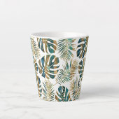 Blauwgroen en gouden gepatterde tropische bladeren latte mok (Voorkant)