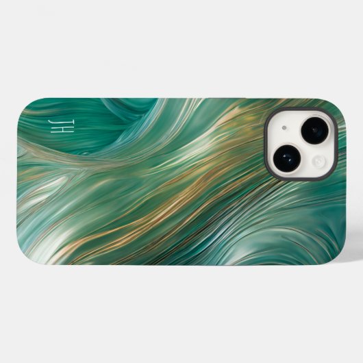 Blauwgroen en gouden glasachtige werveling Case-Mate iPhone case (Achterkant (horizontaal))