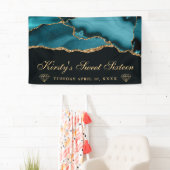 Blauwgroen en gouden Glitter Agaat Sweet Sixteen Spandoek (Insitu)