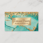 Blauwgroen en gouden glitter glamour visitekaartje (Voorkant)