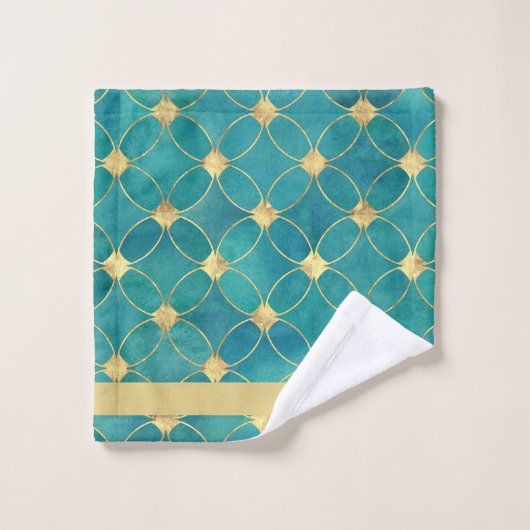 Blauwgroen en gouden handdoekset bad handdoek (Wasdoekje)