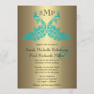 Blauwgroen en gouden huwelijksuitnodigingen kaart