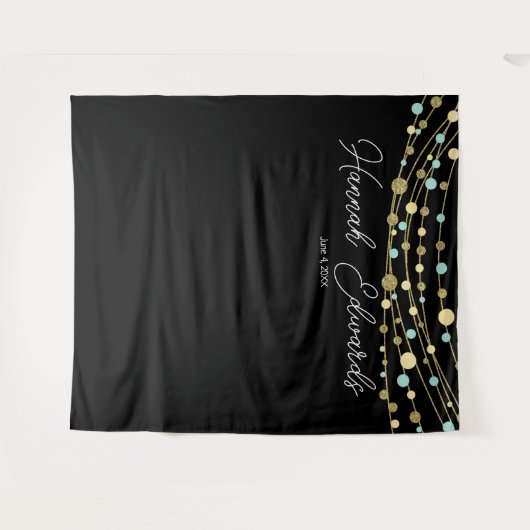 blauwgroen en gouden mijlpaal verjaardagsbanner wandkleed (Voorkant (horizontaal))