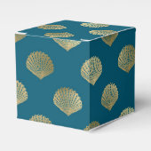 Blauwgroen en gouden  nautische schelpen bedankdoosjes (Voorkant Zijde)