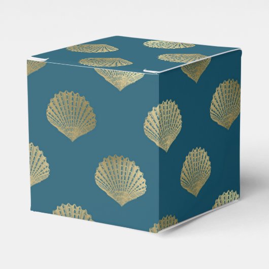 Blauwgroen en gouden  nautische schelpen bedankdoosjes (Voorkant Zijde)