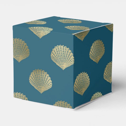 Blauwgroen en gouden  nautische schelpen bedankdoosjes (Achterkant)