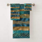 Blauwgroen en gouden penseelstreken en monogram ba bad handdoek (Insitu)