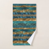 Blauwgroen en gouden penseelstreken en monogram ba bad handdoek (Handdoek)