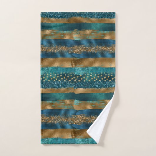 Blauwgroen en gouden penseelstreken en monogram ba bad handdoek (Handdoek)